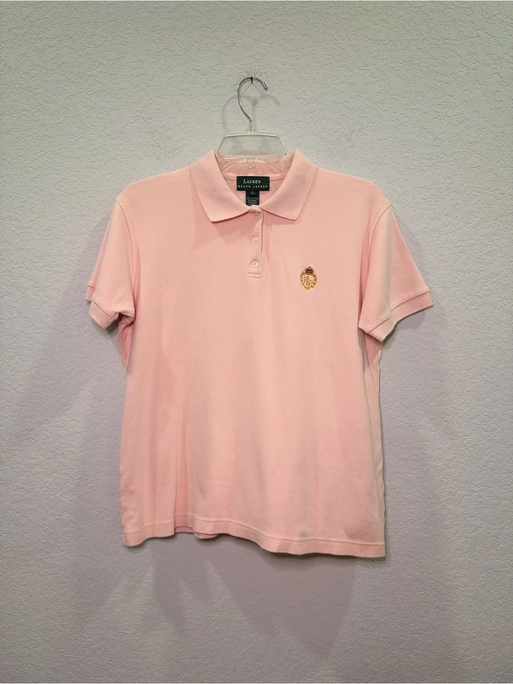 Ralph Lauren Light Pink Polo Shirt with Embroidered Crest - L